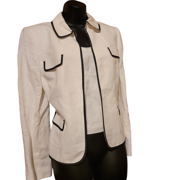 Tahari Arthur S. Levine White w/ Black Trim Linen Two Piece Set Sz 10P - Picture 5 of 16
